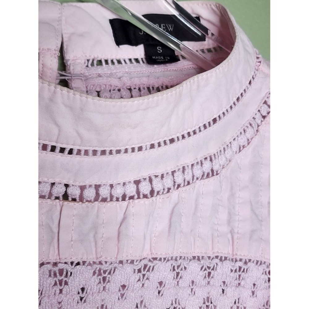 J. Crew Peasant Light Pink Smocked Ruffle Blouse Embroidery Boho Cottage Cotton - Picture 3 of 9